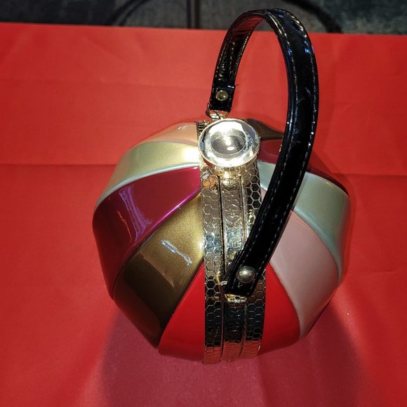 Handbags - Multi-Colored Round Handbag with Diamond Closure